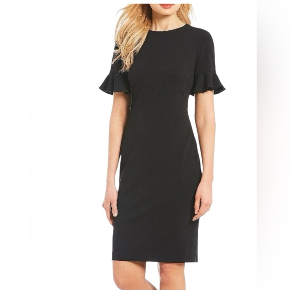 Calvin Klein Black Midi Dress with Ruffle Sleeves